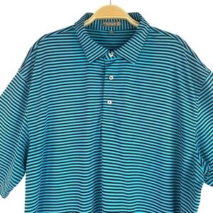 Peter Millar  Summer Comfort Golf Polo Shirt Men XL Teal Blue Striped Pickleball